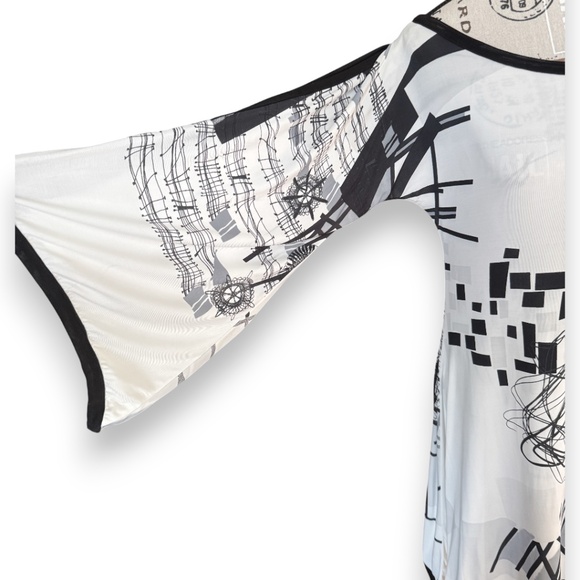 SAVE THE QUEEN Abstract print black and white tunic dress wide sleeve size M - Picture 7 of 16